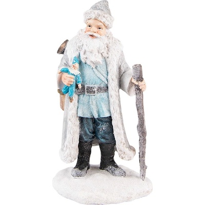 Šedo-modrá dekorace Santa s holí a šášulou – 11x9x21 cm