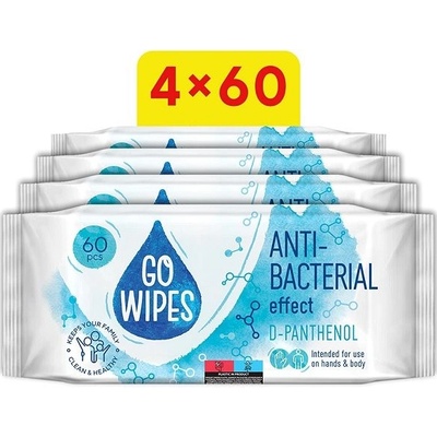 GoWipes vlhčené antibakteriální ubrousky 4 x 60 ks