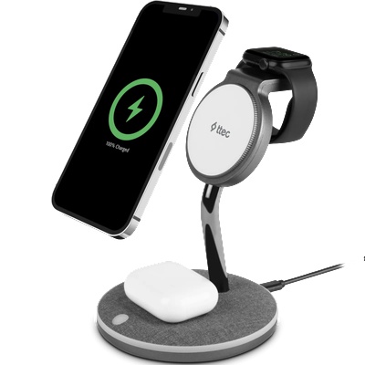 Ttec Wireless зарядно - стойка ttec AirCharger Trio M MagSafe Comp. 3in 1 iPhone + Apple Watch + AirPods Wireless Fast charger