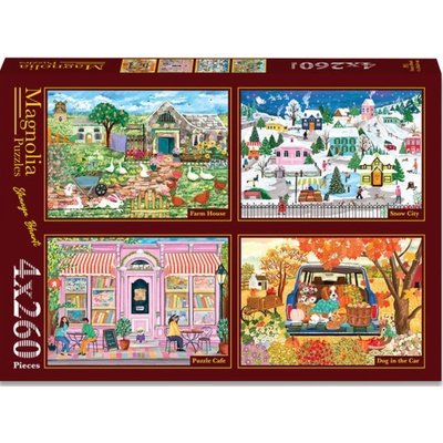 Magnolia - Puzzle 4x260 Shanya Bharti: Farm House, Snow City, Puzzle Cafe, Dog in the Car - 260 piese