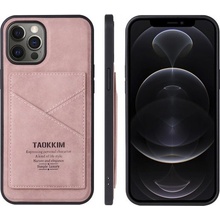 Púzdro Taokkim ochranné z PU kože s kapsou v retro štéle iPhone 13 Pro - ružové