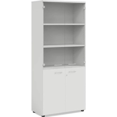 Economy Policová skriňa BASIC, kombinovaná so sklom, so zámkom, 80x40x182,1cm, biela