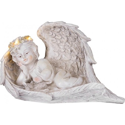 Dekorácia MagicHome, Anjel v krídlach, polyresin, na hrob, solar, 24,5x12,5x14,5 cm