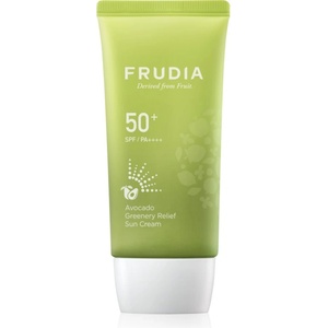 FRUDIA Sun Avocado Greenery Relief хидратиращ защитен крем за чувствителна кожа на лицето SPF 50+ 50 гр