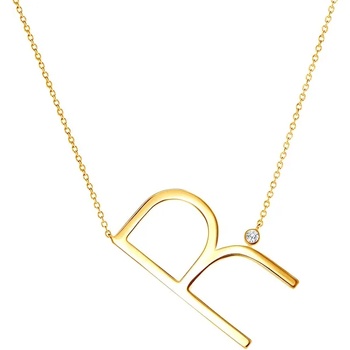 Image 1 of SAVICKI Колие с буква R: позлатено сребро. бял сапфир