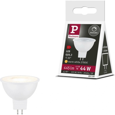 Paulmann 28758 LED žárovka bílá, 6,5W LED, 2700K, 12V, 36 stupňů, stmívatelná