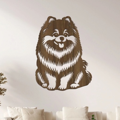 dřevo života Dřevěný obraz psa Pomeranian Rozměry (cm): 45x60, Zvolte barvu dekoru: Ořech