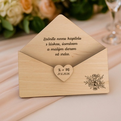 Dřevěná obálka na peníze – originální dárkové balení Varianta: Kytice