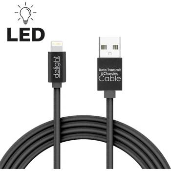 Delight cable - Кабел за зареждане на Iphone Lightning, 1 м, черен) 55442I-BK (55442I-BK)