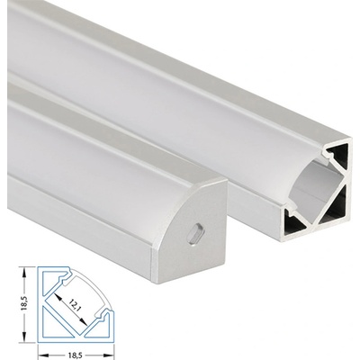 ML-761.055.02.2 Rohový hliníkový profil RT, 19x19 mm, matný difuzor, komplet, 2 m