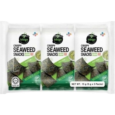 BIBIGO kórejské chipsy morské riasy s príchuťou wasabi 3 x 5 g
