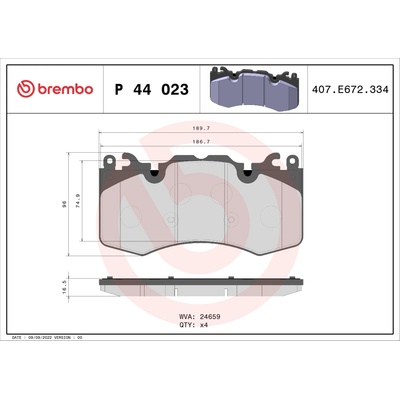 Sada brzdových platničiek, vždy 4 kusy v sade BREMBO P 44 023 (P44023)