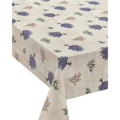 Obrus PVC 3581223, metráž, 20 m x 140 cm, levanduľa a olivy na hnedom podklade, IMPOL TRADE