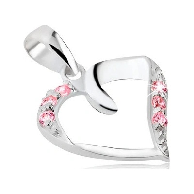 Šperky eshop Přívěsek ze stříbra 925 srdíčko ze stuhy s růžovými zirkony V4.14