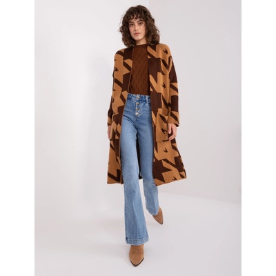 dlhý vzorovaný kardigán BA SW 0312.20P BROWN