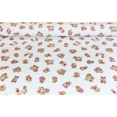MADE IN ITALY Bavlnená látka ružoví medvedíci, š. 140 cm Ružová Šírka 140 cm