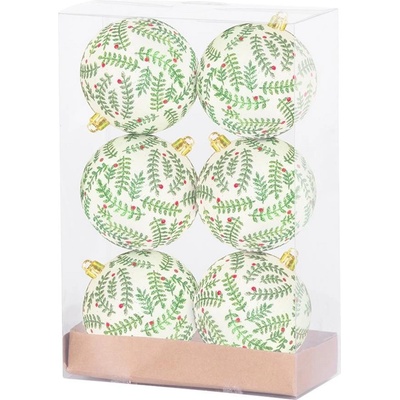 MagicHome Gule 6 ks biele s trblietavym ornamentom matné s dekoráciou na vianočný stromček 8 cm