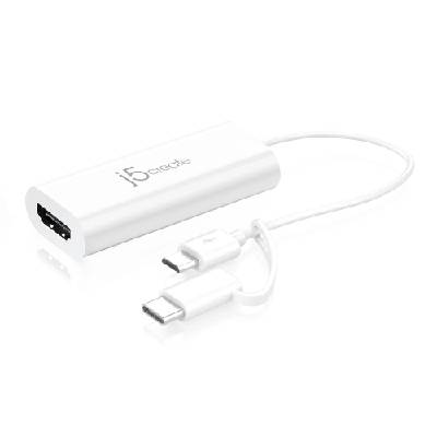 Видео адаптер j5create JUA165C, За андроид, USB-C/USB-B мъжко - HDMI женско, Бял (JUA165C)