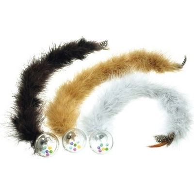 Hračka pro kočku, chrastící míč s péřovým ocasem 45 cm, mix barev