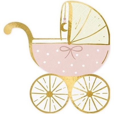 PartyDeco Ubrousky papírové Kočárek růžový 14x15cm 20ks