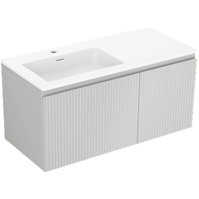 Rivel баня шкаф 100 cm с мивка Otis лява, 1S, 1D, оребрена, сиво мат/бяло мат - 91A23-10047-3-BBFF62-W18L01 (91A23-10047-3-BBFF62-W18L01)