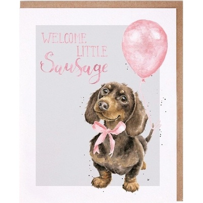 Přání k narození dítěte "Little Sausage" - Jezevčík v růžové
