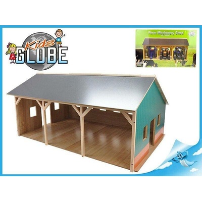 Kids Globe Dřevěná stodola pro 3 traktory a přívěsy12461D 1:16