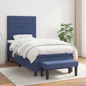 vidaXL Боксспринг легло с матрак, синя, 90x200 см, плат (3136651)