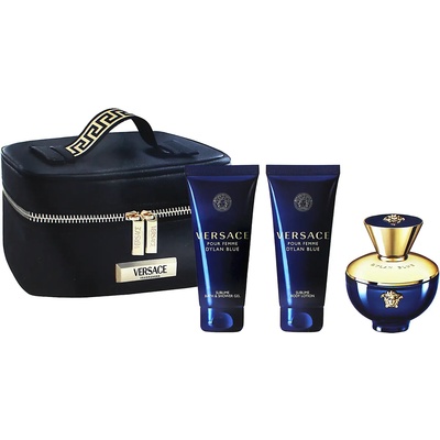 Versace Dylan Blue Pour Femme подаръчен комплект Woman parfémovaná voda 100 ml + tělové mléko 100 ml + sprchový gel 100 ml + kosmetická taštička