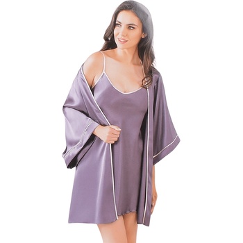 Image 1 of Стилен сатенен комплект халат и нощница в лилаво