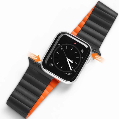DUX DUCIS Магнитна силиконова каишка за Apple Watch 38мм, 40мм, 41мм, 42мм (2024) - Dux Ducis Silicone Magnetic Strap (Chain Version) (черен-оранжев)