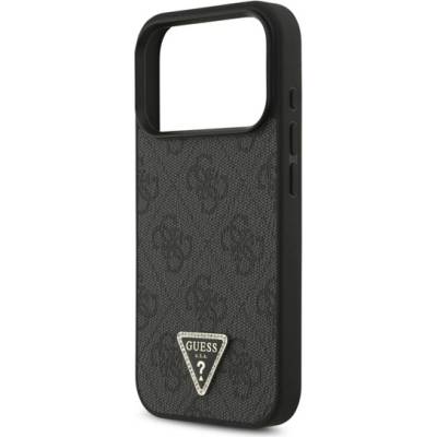CG Mobile iPhone 17 Pro GUESS LEATHER 4G TRIANGLE STRASS MAGSAFE силиконов протектор за телефон със заден капак с кожен ефект, MagSafe, BLACK GUHMP17LP4TDPLK (GUHMP17LP4TDPLK)