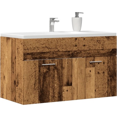vidaXL Шкаф за мивка за баня старо дърво 90x38, 5x46 см инженерно дърво (856215)