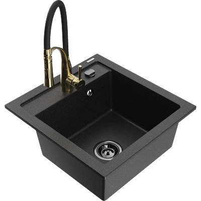 Mexen Vito гранитна мивка с 1 отделение и кухненски смесител Aster, черно/сребрист металик- 6503-73-73450-57-B (6503-73-73450-57-B)