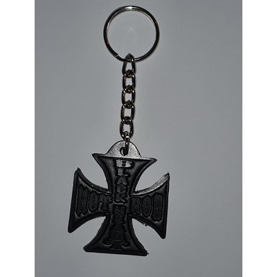 Přívěsek na klíče BLACK HEART HOT ROD CROSS LEATHER BROWN