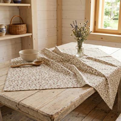 EVENIT Ľanový obrus s kvetinovým vzorom s červeným kvietkom červená Polyester 75x75 cm