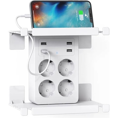 Мултифункционален Контакт Разклонител 4 Гнезда Зарядна Станция с 6 usb Портове и Рафт - 45498