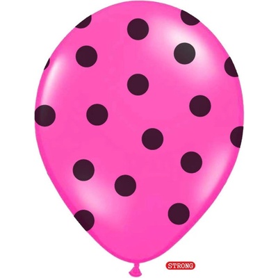 Balónek růžový s černými puntíky 30 cm strong pastelový
