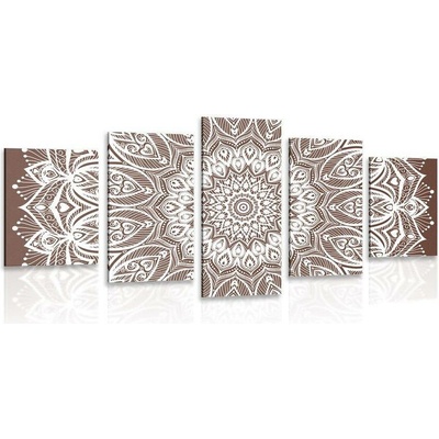 5-dílný obraz Mandala harmonie na hnědém pozadí - 100x50