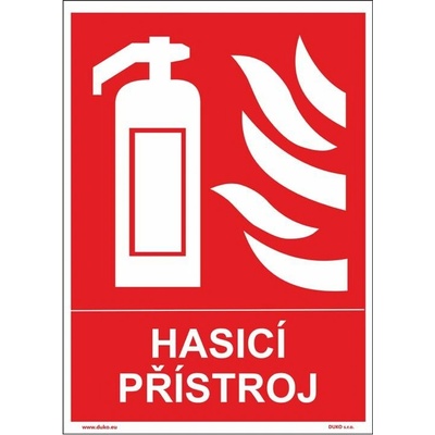 DUKO HASICÍ PŘÍSTROJ se symbolem a textem Formát: 148 x 210 mm, Materiál: plast 3 mm, samolepící vinylová fólie