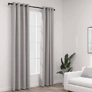 Pure Line Home Завеси с ленена текстура в цвят сив с метални халки, 2 бр. , 140 x 245 см