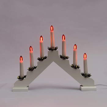 KONSTSMIDE Adventní svícen 2262-210 dřevěný bílý 7x34V 0,2W LED Filament červený