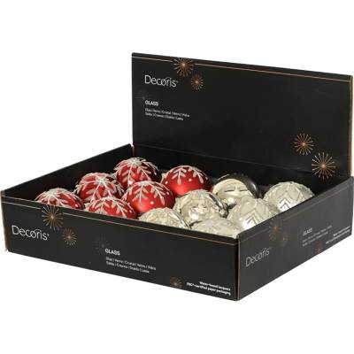 NENURODYTA_V Vánoční hračka na stromeček Decoris Flakes, bílá/červená, sklo