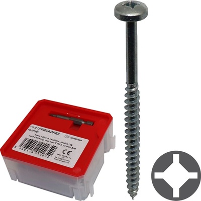 Vrut do dřeva s půlkulatou hlavou UQ PAN 5 x 80 mm, drážka UNIQUADREX, částečný závit, Q-box 35 ks + bit 8596119011669