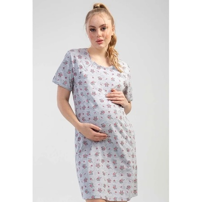 Нощница за бременни и кърмачки в сиво със слончета