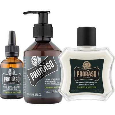Proraso Cypress and Vetyver pro vousáče šampon na vousy 200 ml + balzám na vousy 100 ml + olej na vousy 30 ml dárková sada