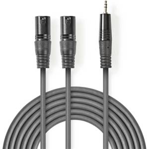 Nedis COTH15310GY30 балансиран/симетричен полупрофесионален аудиокабел XLR, 2x XLR 3 пинов щепсел | 3, 5 мм стерео жак, 3 м (COTH15310GY30)