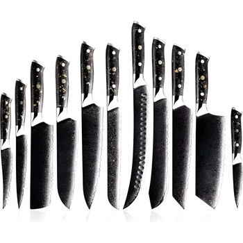 HARAHU Комплект дамаски ножове wa-35136 - Черен / Златен / 11бр kp35136 (wa-35136)