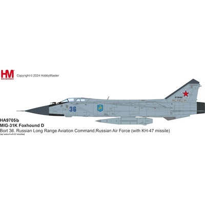 Hobby Master MiG-31K Foxhound-D Russian Air Force Long Range Aviation Command Blue 36 Russia 2023 w Missiles 1:72