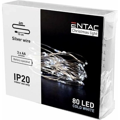 Entac Nano LED vianočná reťaz 1m, vnútorná, studené svetlo, 20 LED, na batérie AA